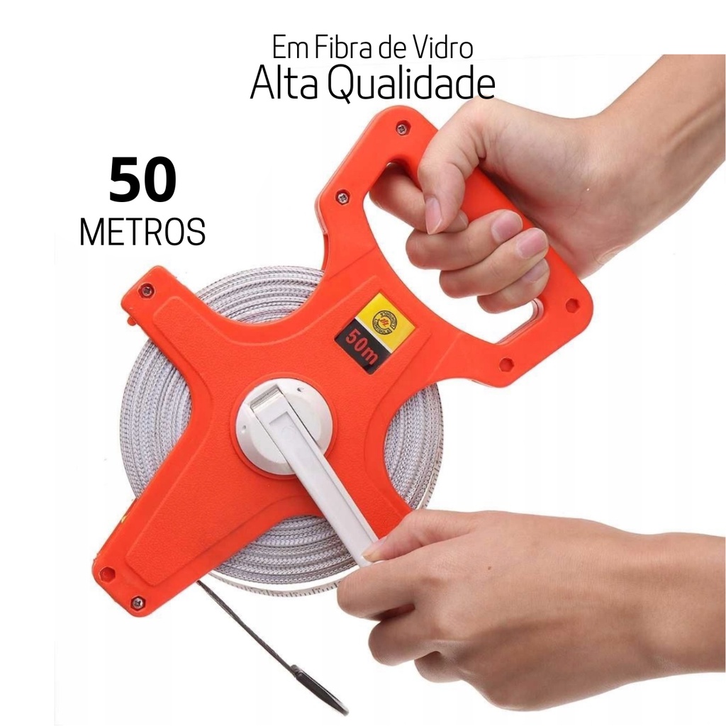 Trena 50 Metros Fibra Vidro Longa Fita Caixa Aberta 50m x 14mm