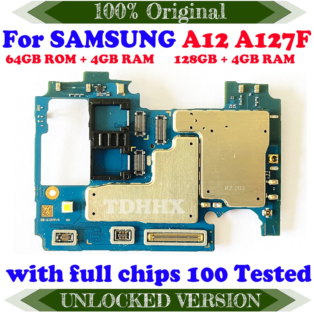 Placa lógica com chips completos para Samsung Galaxy A12 A127F Motherboard 128GB original desbloqueado SM-A127F com placa do sistema Android QTJX