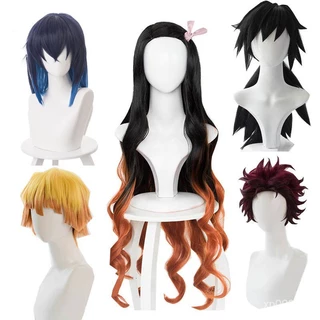 Caçador de Demônios kimetsu na yaiba Nezuko Tanjirou Agatsum Zenitsu Tomioka Giyu Inosuke Máscara de Cosplay para Perucas Anéis de Orelha
