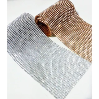 Manta de strass 10x45cm 28 fileiras dourada ou prata