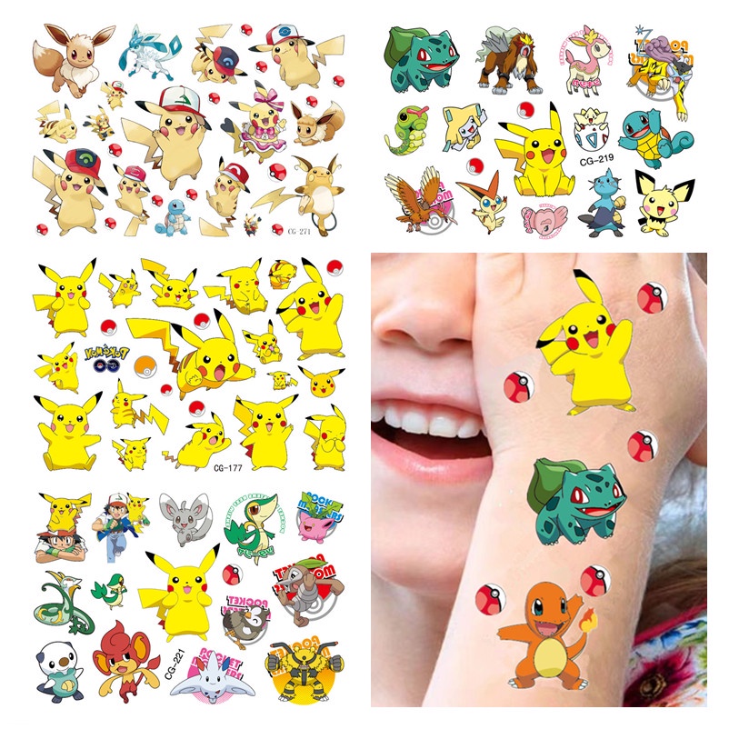 Pokemon 5 pçs/saco Tatuagem Adesivos cores brilhantes À Prova D