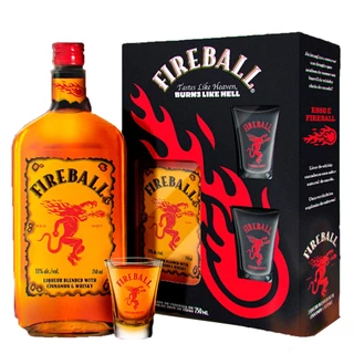 Kit Licor de Whisky Fireball 750ml + 2 Copos Shot