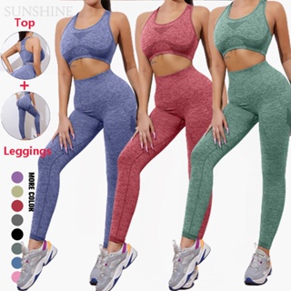 2 Peças Conjunto Top Sutiã Legging Levanta Bumbum Feminino kit Leggings Sem Costura Cintura Alta Feminino Academia