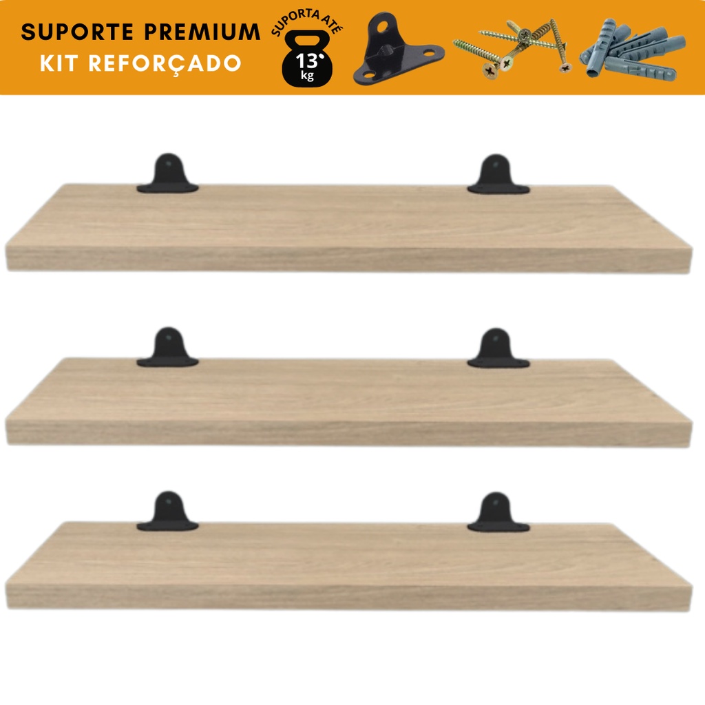 Jogo 3 Prateleira Industrial Organizadora Suspensa Grande MDF Kit Suporte Premium Resistente