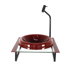 GABINETE COM CUBA DE VIDRO CHAPEU 10MM COM TAMPO 40CM VERMELHO CEREJA MAIS TORNEIRA METAL PRETA