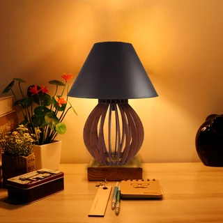 Abajur De Mesa Bolinha Marrom decoração Quarto Sala Madeira Mdf Luminária