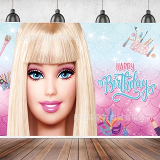 Para Barbie tema decoração rosa balões puxar bandeira banner bolo inserir  cartão conjunto meninas festa de aniversário suprimentos ornamento