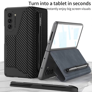 Para Samsung Galaxy Z Fold 5 Case GKK Capa Dobrável De Fibra De Carbono Com Porta-Caneta De Vidro Temperado