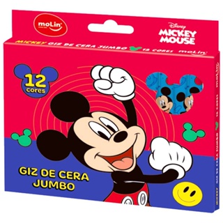 Giz de Cera Jumbo 12 Cores Mickey Molin Escolar Infantil