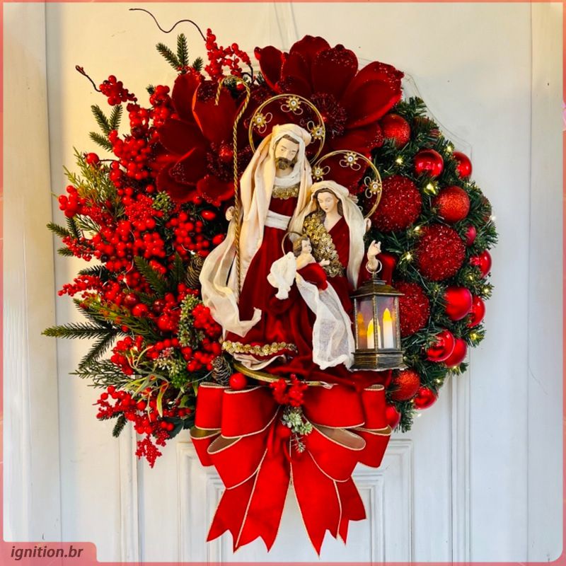 Guirlanda natalina /enfeites de natal sagrada para porta ornamentos pendurados com impressão de baga de pinha artificial da frente decoração de acrílico 