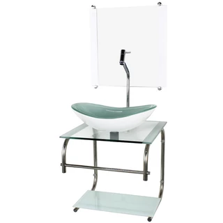 GABINETE DE VIDRO CUBA OVAL 40CM INOX BRANCO COM TORNEIRA CROMADA