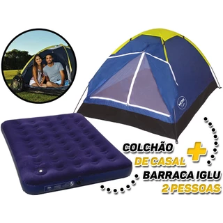Barraca Acampamento Camping 2 Pessoas Lugares + Colchão De Ar Casal Tipo Iglu Mor C/ Mosqueteiro Varetas Fibra De Vidro Azul Montagem Fácil em Oferta na Shopee