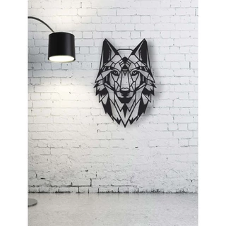 quadro Vazado Lobo Geométrico Decoração 44 Cm Mdf 3 Mm preto