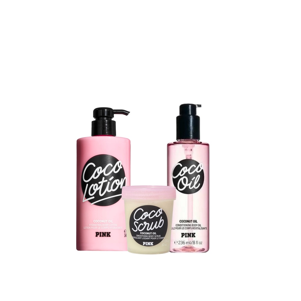 Victorias Secret Coconut Oil PINK Coco Oil + Coco Scrub + Coco Lotion