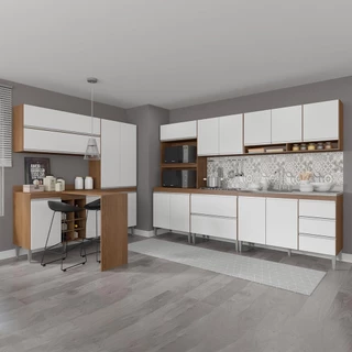 Cozinha Completa com Bancada Gourmet 9 Pçs Sabrina MDP Branco MENU