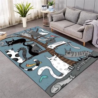Tapete De Desenho Animado Com Padrão De Gato Grande Decoração De Sala De Estar Piso De Casa Bonito mage 120x160cm