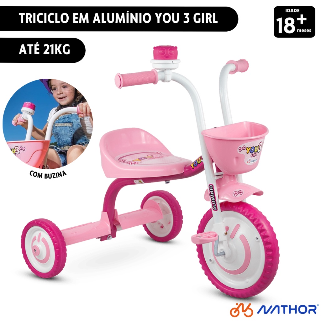 Triciclo Infantil Menina Motinha Charm Nathor Azul E Rosa Baby