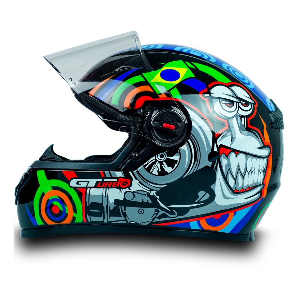 Capacete Para Moto FW3 GT Turbo Fechado Preto Tamanho 56 Com Narigueira e Viseira Transparente