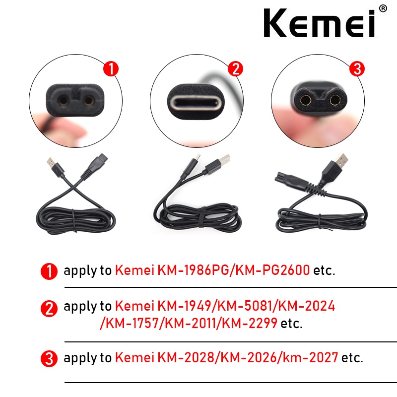 Cabo Carregador De Energia USB Original Para Kemei 1986PG 1949 2028 2026 Acessórios Aparadores De Cabelo Profissionais