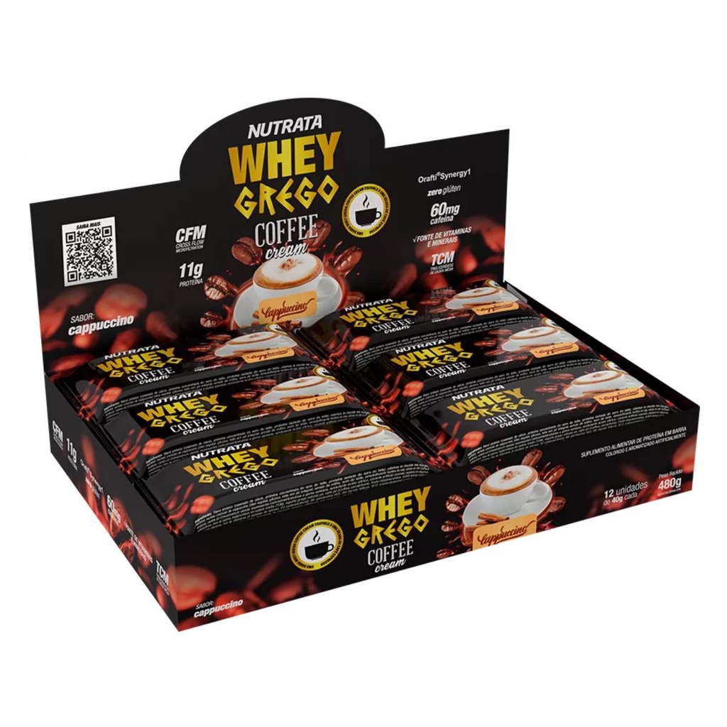 Nutrata Whey Grego Bar Coffee Sabor Cappuccino 40g Dp 12 Un