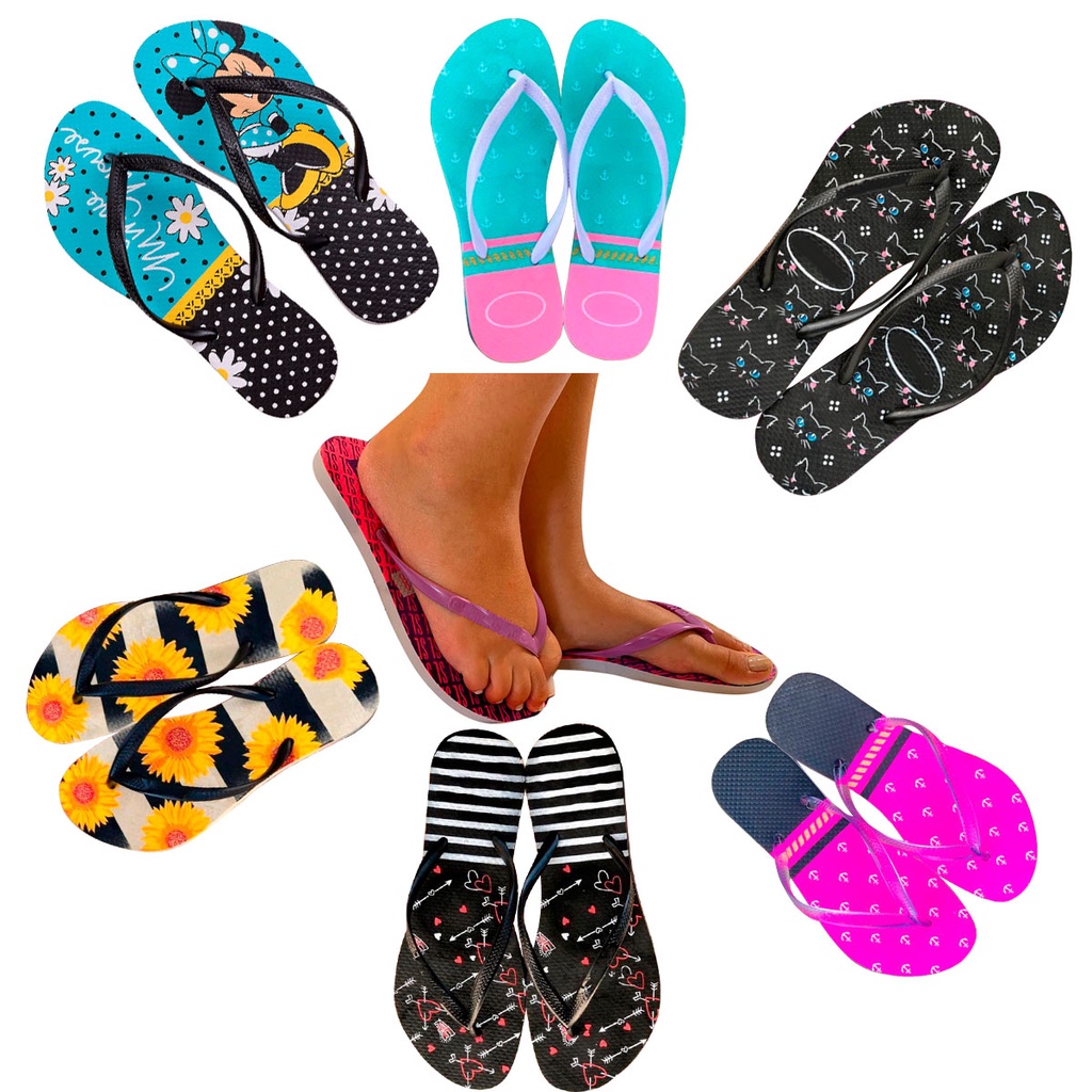 Kit 5 Chinelos Feminino Sandália Rasteirinha Moda Praia e Casual Slim ...