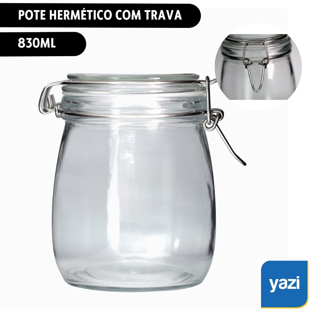 Pote Hermético de Vidro 830ml com Trava Inox Yazi