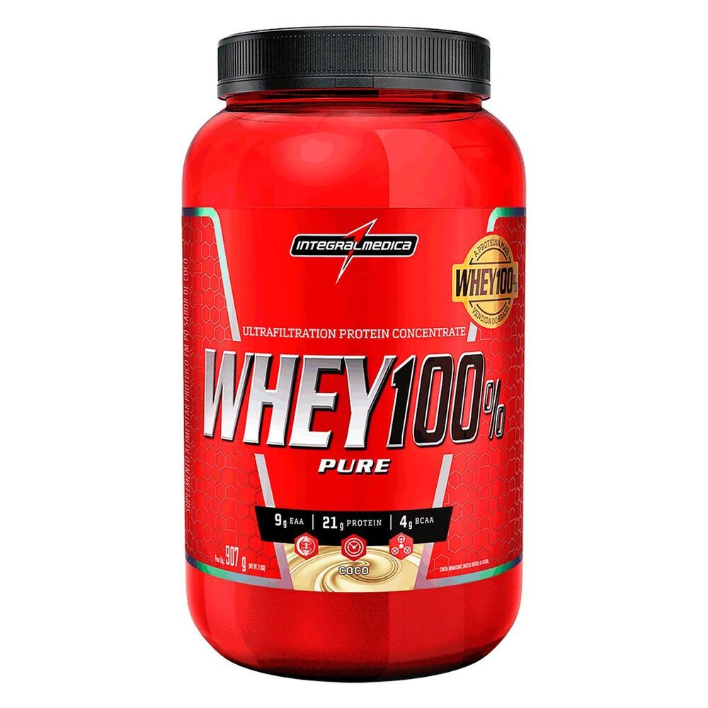 Suplemento Whey 100% Pure IntegralMédica 907g Coco