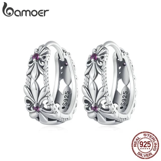 BAMOER 925 Sterling Silver Vintage Simple Iris Flower Brincos Moda Jóias Para Mulheres em Oferta na Shopee