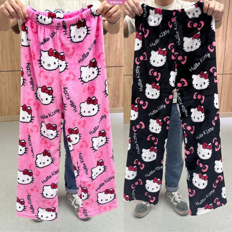 Hello Kitty Pajama Pants Kawaii Kt Cat Women Warm Casual Outono Inverno