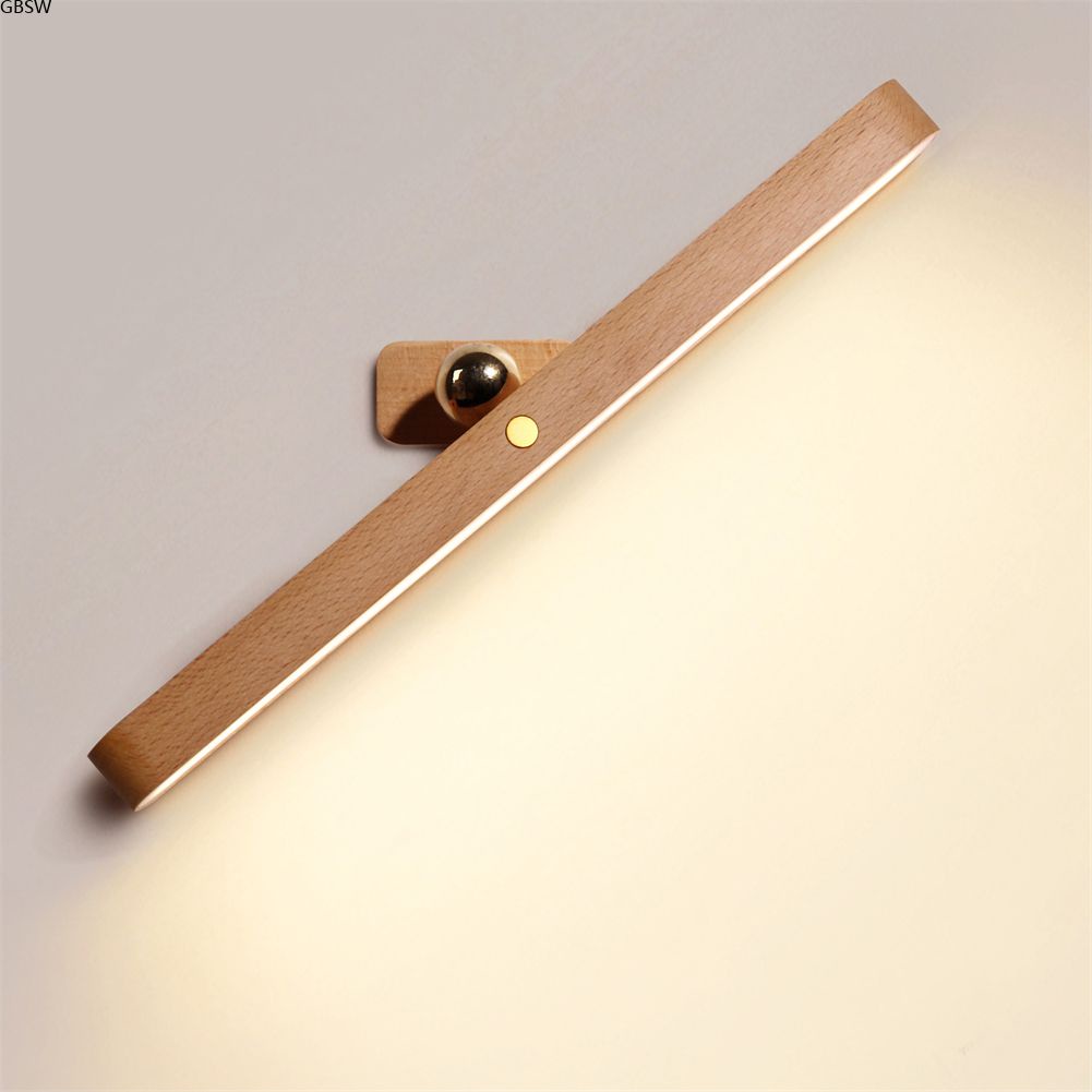 [Em estoque] Luz led moderna recarregável, luzes noturnas portáteis de 3 cores de madeira, guarda-roupa magnético portátil escada luminária de parede decoração de quarto para casa