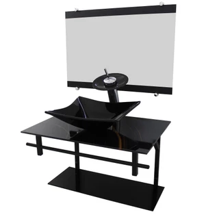 GABINETE DE VIDRO 60CM AP COM CUBA QUADRADA MÁRMORE PRETO DOURADO