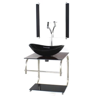 GABINETE DE VIDRO CUBA OVAL 40CM INOX MADEIRA NOGUEIRA COM TORNEIRA CROMADA