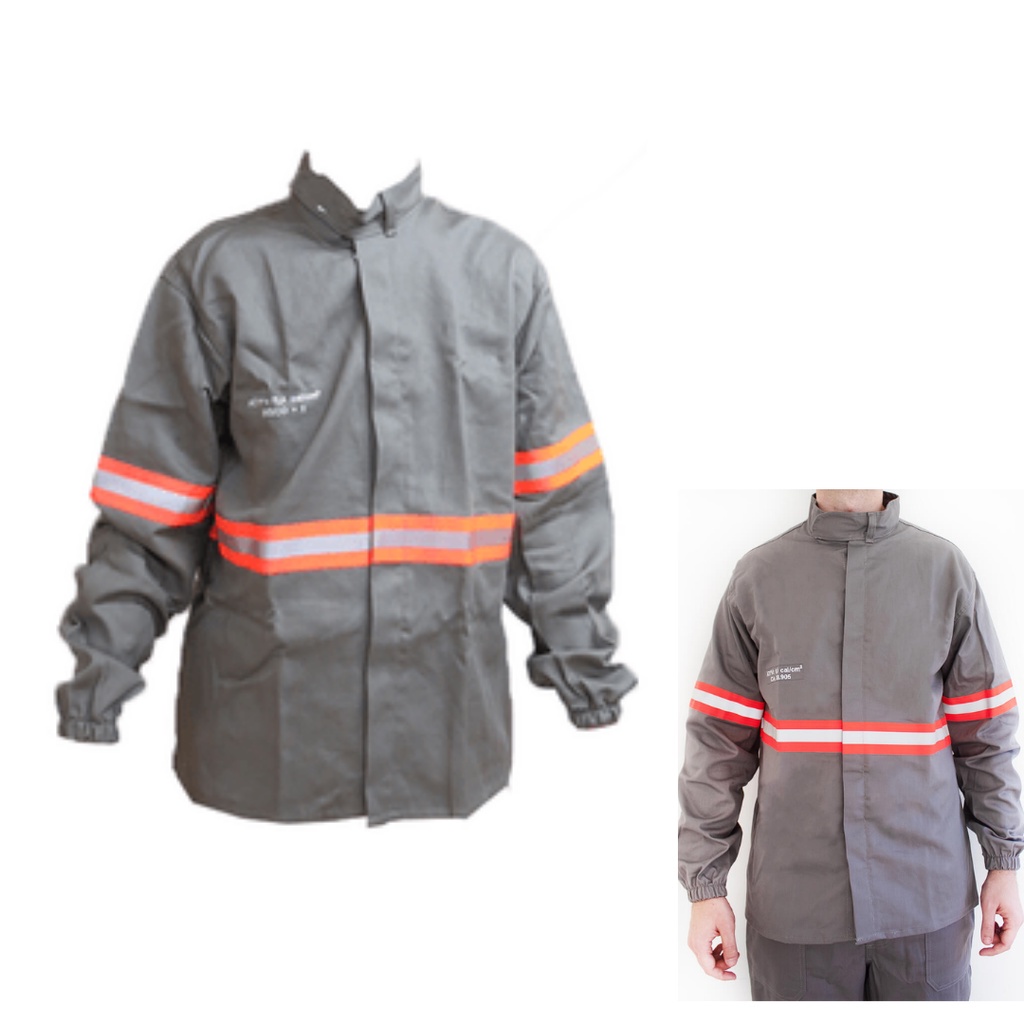 Camisa Eletricista Risco 2 Cinza Com Refletivo Laranja NR10 anti-chama