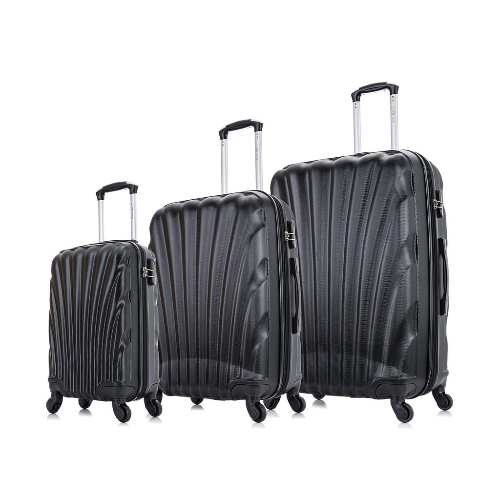 Kit 3 mala de viagem rígida pequena, média e grande rodas 360° Preta Dizy Swiss Move