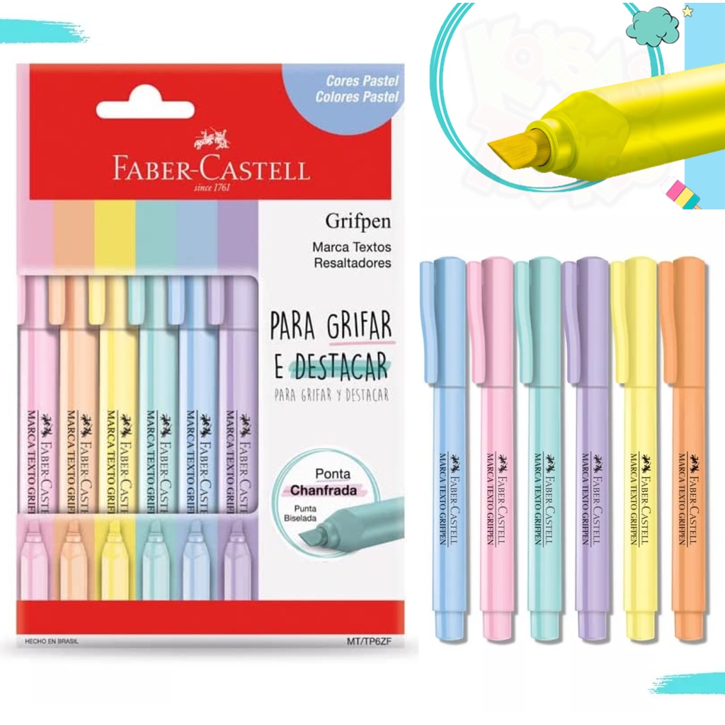 Kit Marca Texto Tons Pastel 6 Cores Faber Castell Grifpen Shopee Brasil 9262