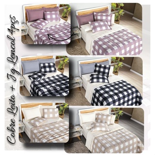 Colcha Cobre Leito King 3pcs Dolce Vita 200 Fios Micropercal Dupla Face+ Jg Cama 4pcs Xadrez