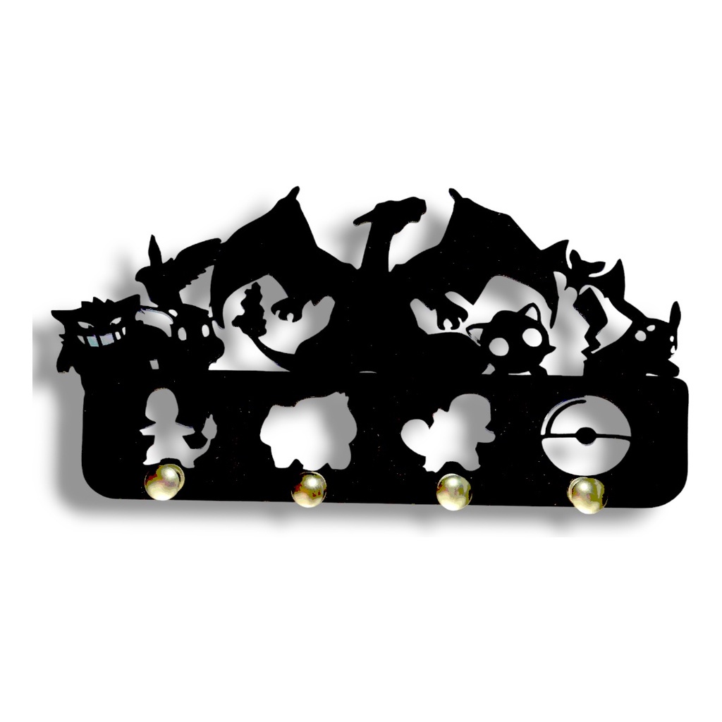 Porta Chaves Pokémon Mdf Vazado 3mm Preto Fosco 20x10