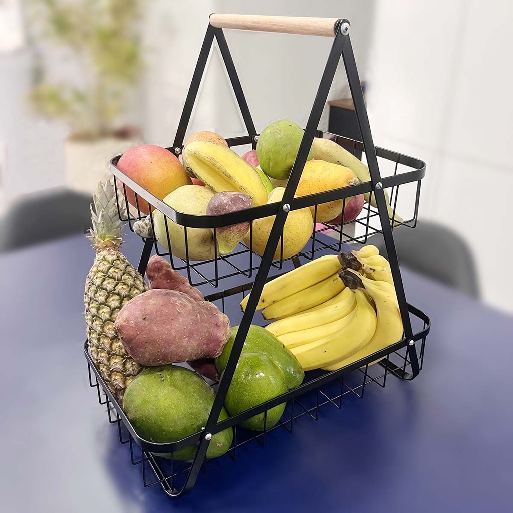 Fruteira de Mesa Grande Cesta Frutas Madeira Ferro Cozinha