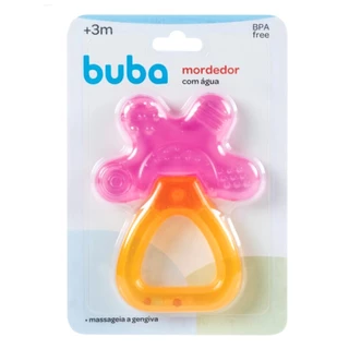 Mordedor e Massageador Para Bebê com Água e Chocalho Rosa e Laranja 6139 - Buba