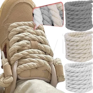 2 Pcs Sólidos Cor Linho Arrojado Cordões Redondos De Tendência Mulheres Homens Tênis De Corrida Esportiva Personalidade Linha De Algodão Mais Grosso Tecelagem De Torcidos Streetwear Durável