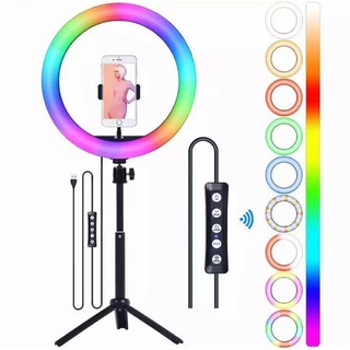 Iluminador Anel Luz 20cm 8 polegadas RGB Colorida LED + Suporte Celular + Tripe 2.1m em Oferta na Shopee