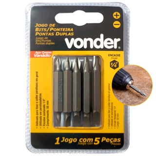 Jogo De Bits 5 Ponteiras Fenda e Philips Com Pontas Duplas VONDER para Furadeira, Parafusadeira