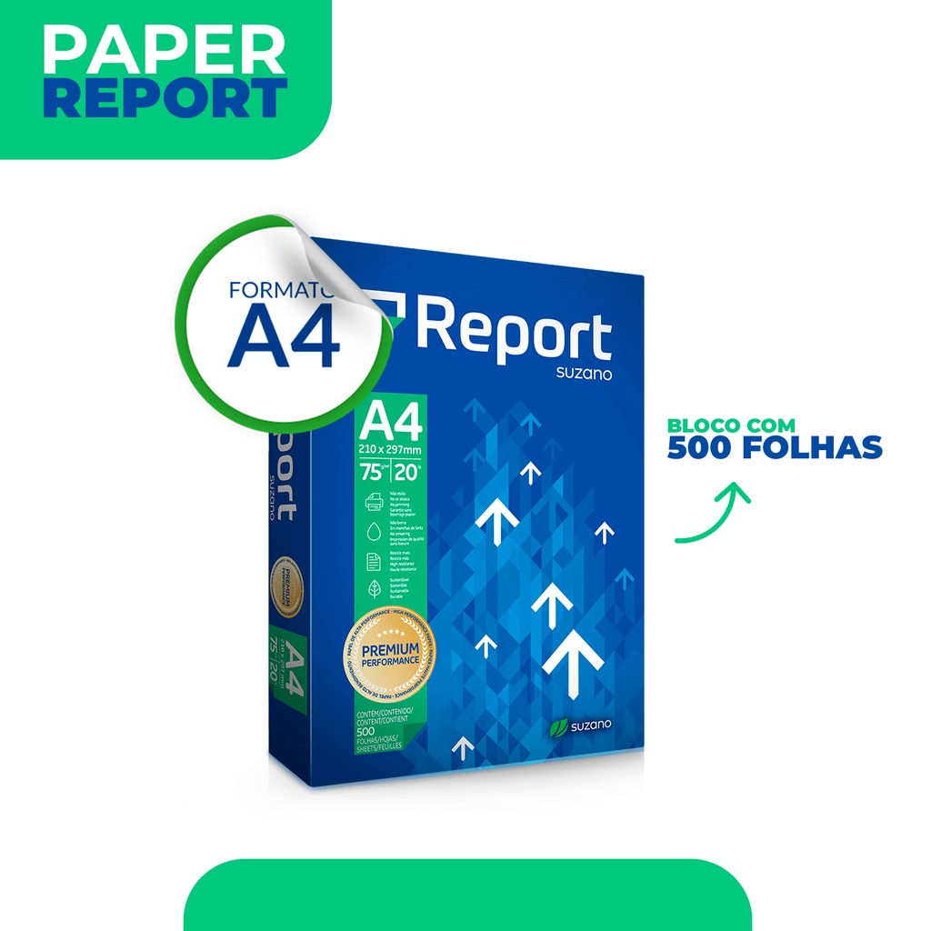 Papel Sulfite Report A4 Resma Com 500 Folhas Multiuso 210x297 mm 75g Branco