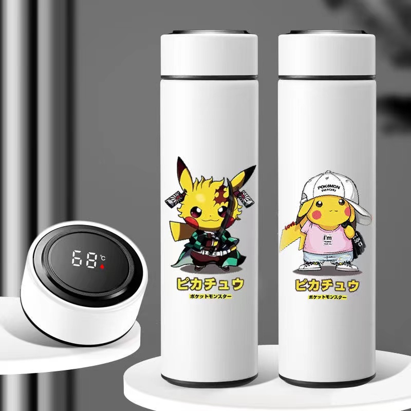 Pokémon Pikachu 500ml Medição Inteligente De Temperatura Copo De Isolamento Infantil De Dupla Camada De Aço Inoxidável Chaleira De Cartoon Meninas Fofo