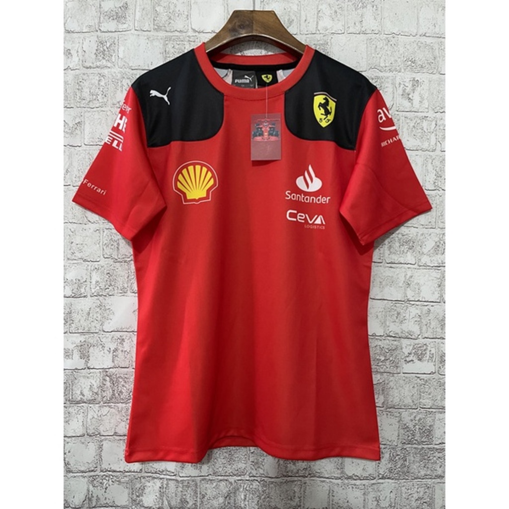 F1 2023 Ferrari Fato De Corrida De Pescoço Camisa De Manga Curta Para Homens