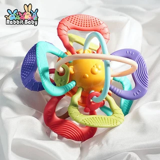 Mordedor para bebê Rotação Pétala rotim Flexível de borracha Sensorial bola Brinquedo para bebês de 3 a 12 meses