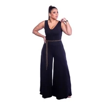 Macacão Regata Plus Size Pantalona Barra Ampla Ref: 125