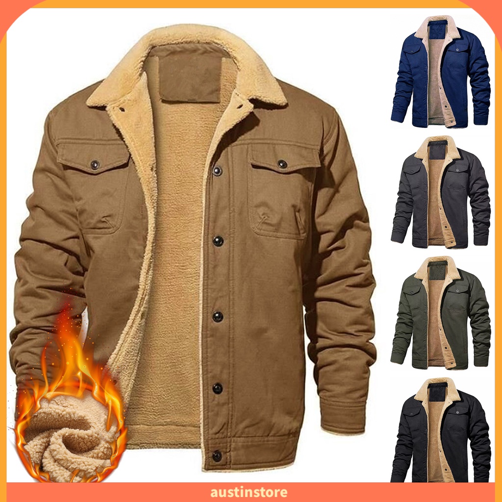 [AUS] Casaco De Outono Inverno Homem Cor Sólida Manga Comprida De Um Peito Revestimento De Lapela De Forro Outwear Bolsos À Prova De Frio Windbreaker Streetwear