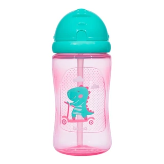 Garrafa Garrafinha Rosa Dinossauro Com Canudo 100% Silicone 340ml Buba