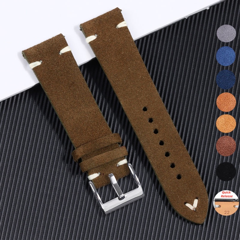 Pulseira De Couro Genuíno De Alta Qualidade 18mm 20mm 22mm Costura De Camurça Vintage Liberação Rápida Universal